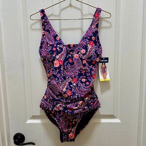 New Lands' End Women's One Piece Swimsuit Size S Purple Floral UPF 50+ Feminine